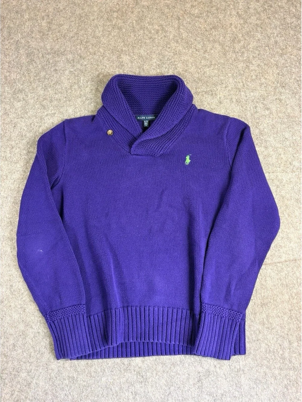 Polo Ralph Lauren Cowl Neck Pullover Sweater Youth XL Purple Thick Knit Pony